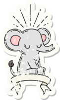 grunge sticker of tattoo style cute elephant png