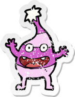 retro distressed sticker of a cartoon funny creature png