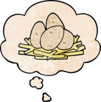 cartoon eggs in nest and thought bubble in grunge texture pattern style png