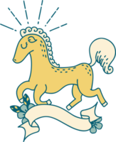 banner with tattoo style prancing stallion png