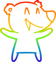 rainbow gradient line drawing laughing bear cartoon png