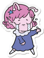 sticker of a cartoon crying alien girl png