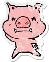 autocollant en détresse d'un cochon de dessin animé en colère png