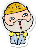 distressed sticker of a cartoon happy bearded man png