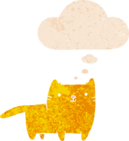 chat de dessin animé et bulle de pensée dans un style texturé rétro png