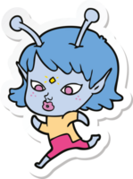 pegatina de una linda chica alienígena de dibujos animados corriendo png