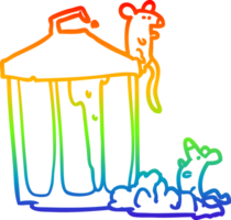 rainbow gradient line drawing old metal garbage can with mice png