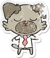 distressed sticker of a cute cartoon dog wearing office shirt png