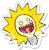 retro distressed sticker of a cartoon lightbulb png