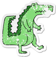 distressed sticker of a quirky hand drawn cartoon crocodile png