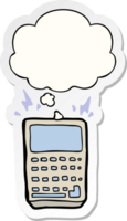 calculadora de desenho animado e balão de pensamento como um adesivo impresso png