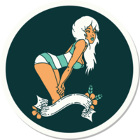 tattoo style sticker of a pinup girl in swimming costume with banner png