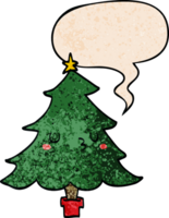 cute cartoon christmas tree and speech bubble in retro texture style png