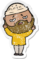 distressed sticker of a cartoon worried man with beard png