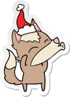 adesivo lupo ululante cartone animato di un cappello da Babbo Natale con indosso png