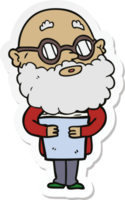 sticker of a cartoon curious man with beard and glasses png