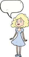 Cartoon glückliche Frau im Kleid mit Sprechblase png