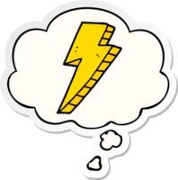 cartoon lightning bolt and thought bubble as a printed sticker png