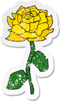 Retro beunruhigter Aufkleber eines gelben Rosen-Cartoons png