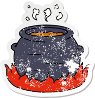 distressed sticker cartoon doodle of a pot of stew png