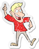 retro distressed sticker of a cartoon man with great idea png