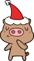 dessin au trait d'un cochon de contenu portant un bonnet de noel png