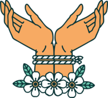 tattoo style icon of hands tied png