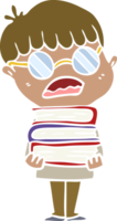 flat color style cartoon boy with books wearing spectacles png