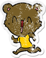 distressed sticker of a running bear cartoon png