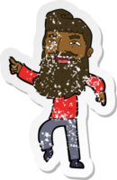 retro distressed sticker of a cartoon man with beard laughing and pointing png