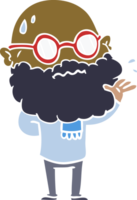 flat color style cartoon worried man with beard and spectacles png