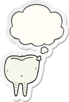 cartoon tooth and thought bubble as a printed sticker png