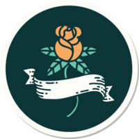 tatoeëren stijl sticker van een roos en banier png