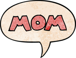 cartoon word mom and speech bubble in retro texture style png
