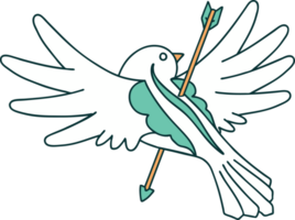 tattoo style icon of a dove pierced with arrow png