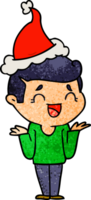 textured cartoon of a laughing confused man wearing santa hat png