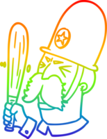 rainbow gradient line drawing cartoon policeman waving baton png