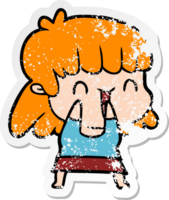 distressed sticker of a cartoon woman png