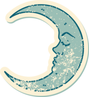 afligido pegatina tatuaje estilo icono de un creciente Luna png