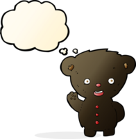 cartoon waving black bear cub with thought bubble png