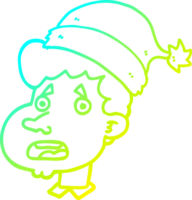 cold gradient line drawing cartoon man wearing christmas hat png