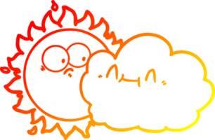 caldo gradiente linea di disegno simpatico cartone animato nuvola e sole png
