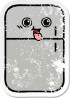 distressed sticker of a cute cartoon fridge prozer png