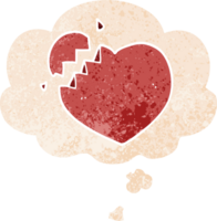 cartoon broken heart and thought bubble in retro textured style png