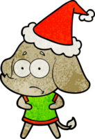 dessin animé texturé d'un éléphant incertain portant un bonnet de noel png