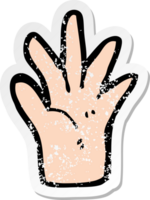 adesivo retrô angustiado de um símbolo de mão de desenho animado png