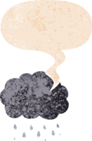 cartoon cloud raining and speech bubble in retro textured style png