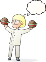 thought bubble cartoon chef with burgers png