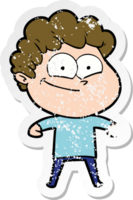 distressed sticker of a cartoon happy man png