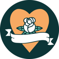 icono de estilo tatuaje de una rosa de corazón y pancarta png